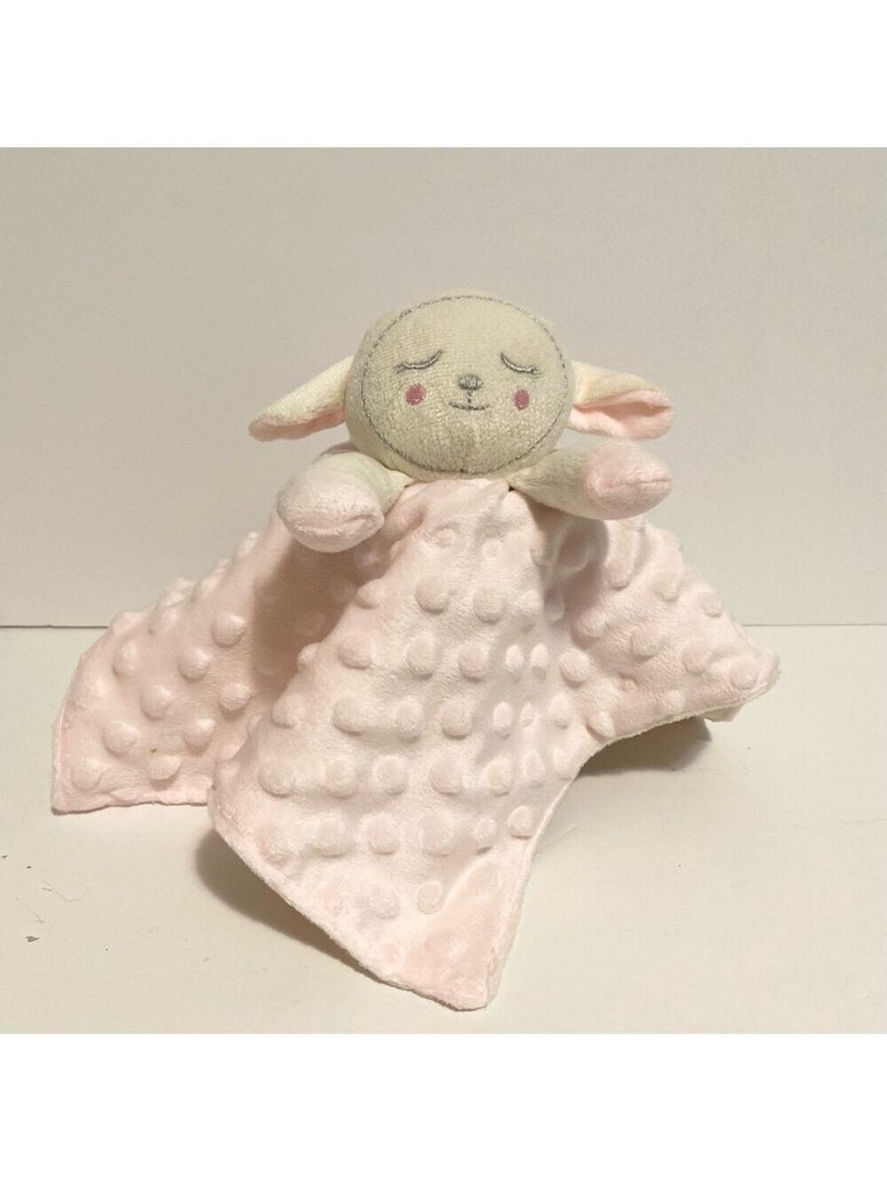 Dollar Store Sheep Lovey Pink Plush Security Blanket Baby Cuddle Toy Minky Lovie